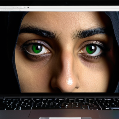 Home 11 **
* **Prompt:** A dimly lit, secret online forum on a laptop screen. Arabic script mixes with rainbow flag emojis. A sense of community and hidden communication amidst surveillance. Expressive eyes reflecting fear and hope in a portrait. Dark, clandestine, digital activism, Saudi Arabia.
**