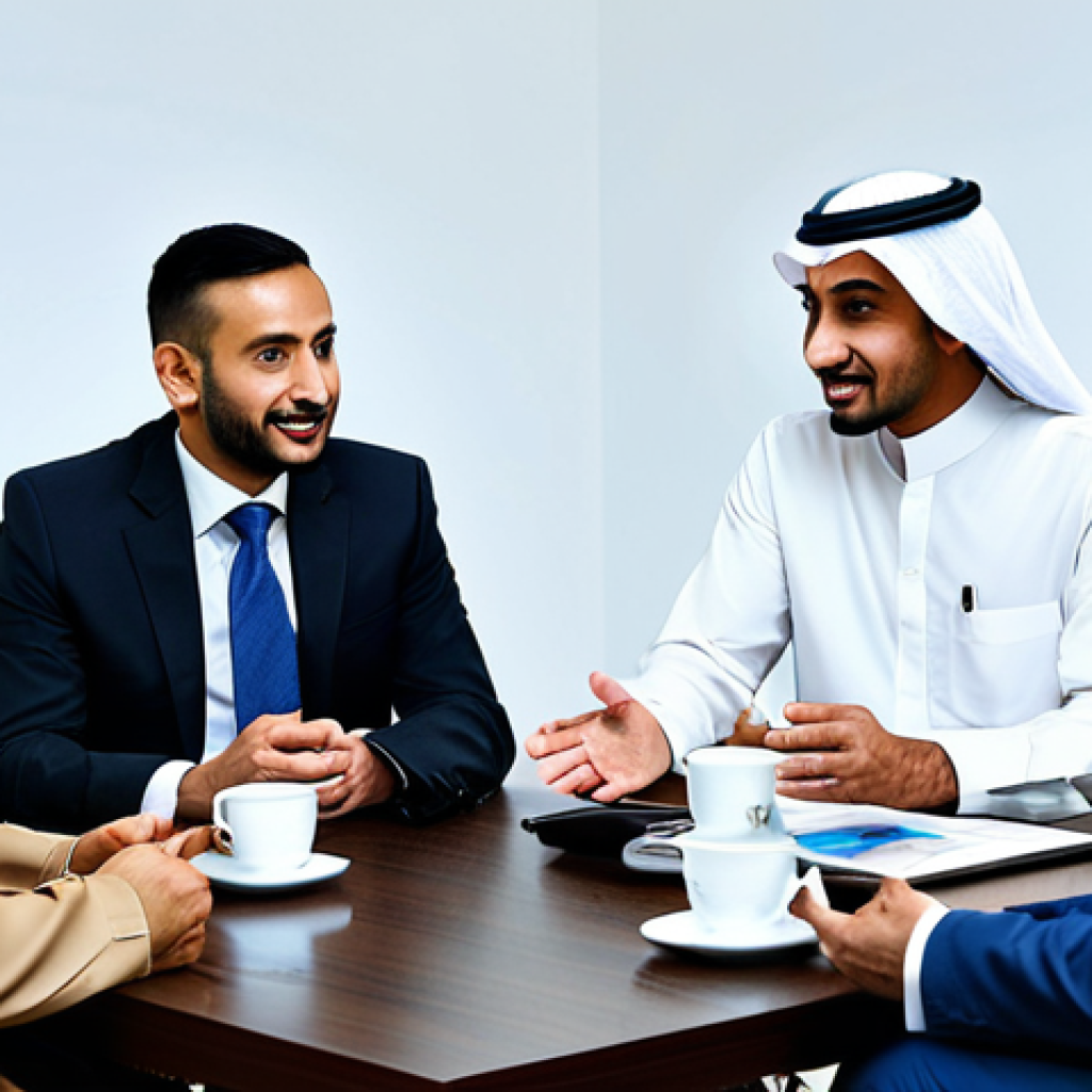 **
"A diverse group of professionals in appropriate attire, including Saudi nationals in traditional dress and international businesspeople in modest business suits, engaged in a friendly discussion over Arabic coffee in a modern Riyadh office setting, fully clothed, professional environment, safe for work, family-friendly, perfect anatomy, well-formed hands, correct proportions, natural pose, high resolution, professional photography, appropriate content."
**