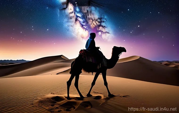 사우디아라비아의 사막 투어  루브 알칼리 낙타 사파리 - **Bedouin Campfire Stories:** A warm and inviting scene at a traditional Bedouin desert camp at nigh...